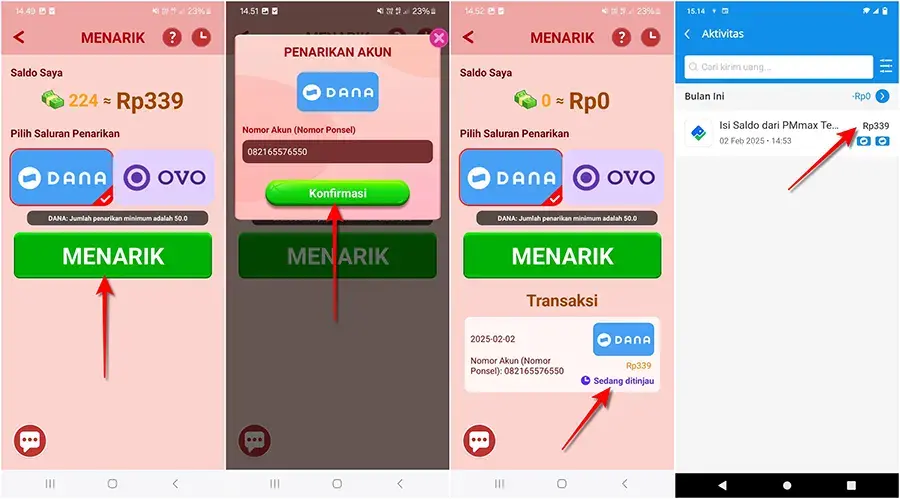 bukti penarikan dari game super pack king