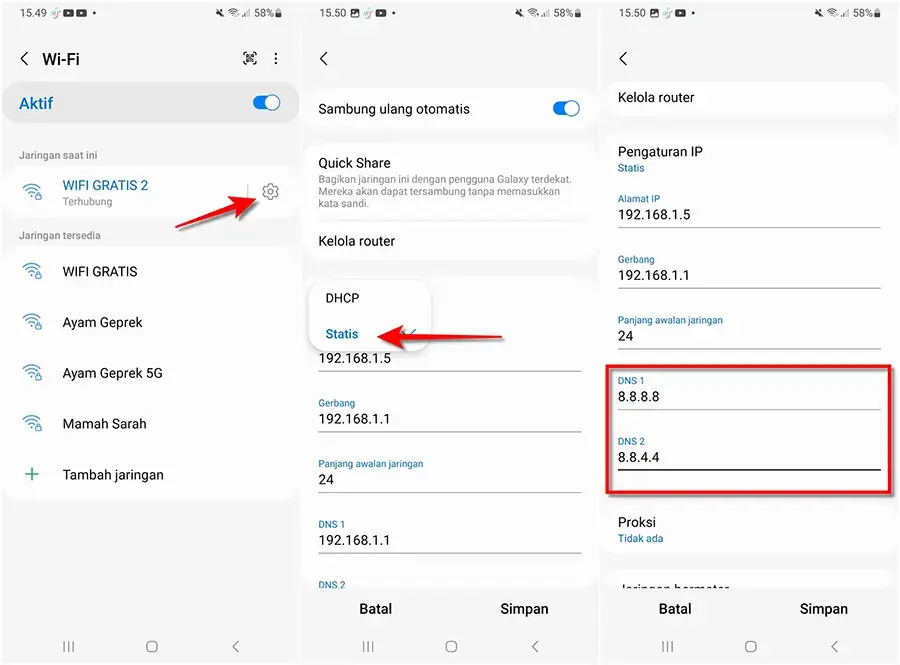 cara setting dns di android