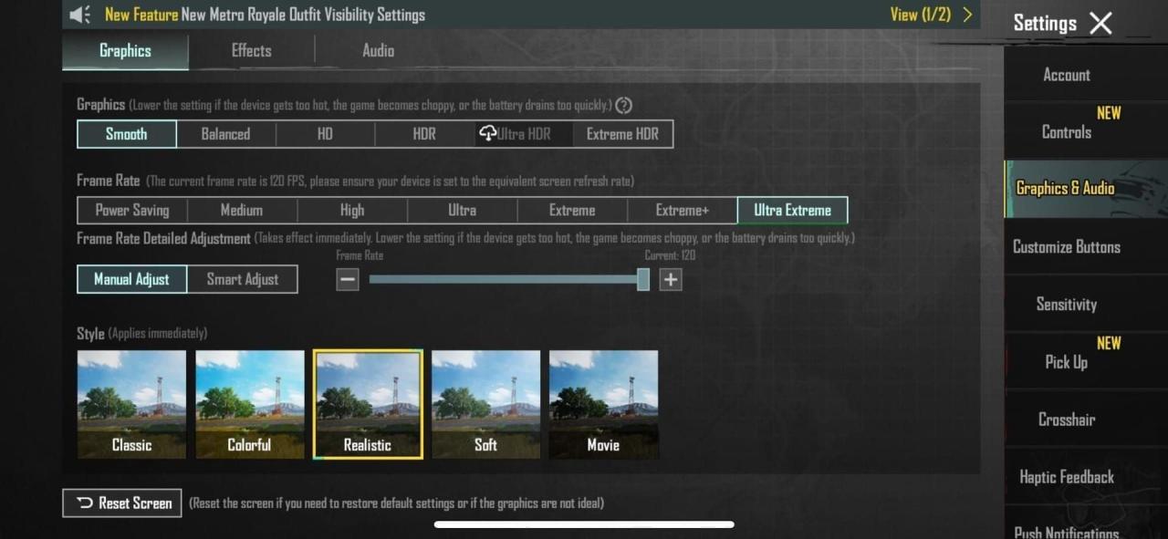 Setting Grafik & Frame Rate